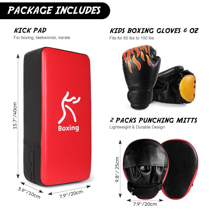 Odoland مجموعة ملاكمة للأطفال من أودولاند 3 في 1 - قفازات للضرب، وسادات للركل، قفازات للملاكمة، الكيك بوكسينغ، الكاراتيه، موياي تاي، تدريب MMA - Image 2